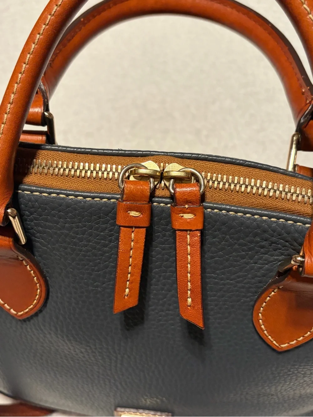 Dooney & Bourke Gray and Tan Pebbled Leather Dome Satchel